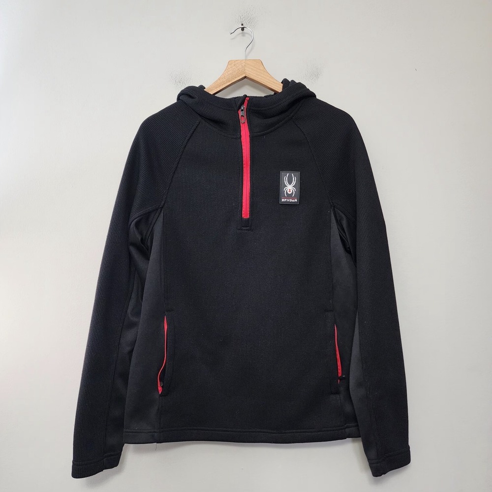 Spyder Jacket Mens Small Black Zip Hoodie Waffle Knit Pullover Hood